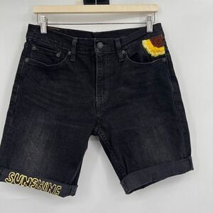 Levi’s Black Distressed 511 Slim Fit Sunshine Cuffed Denim Shorts Size 32